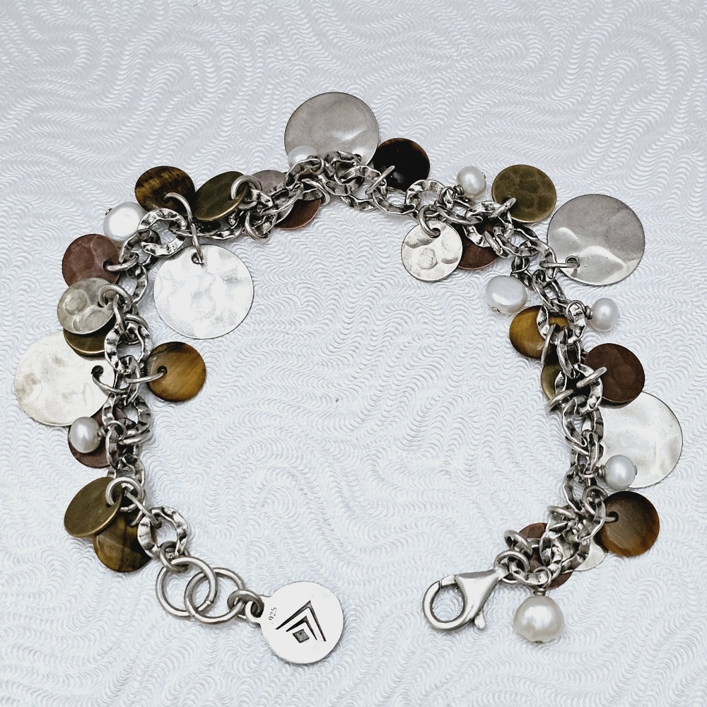 Silpada Sterling Silver Bronze Copper Coin Pearl Cha Cha Bracelet B1853
